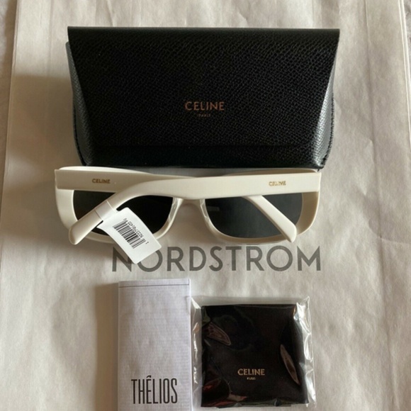 Celine CL40072i 25N Rock Rectangular Acetate Sunglasses, White/Gray - Picture 4 of 7